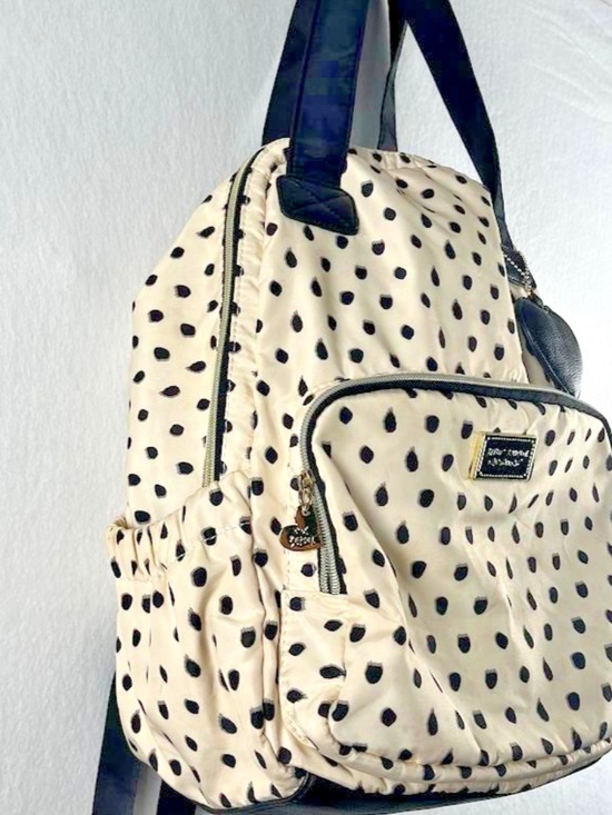 Betsey Johnson Cream Black Polka Dot Nylon Backpack Purse Heart Charm College main image 10